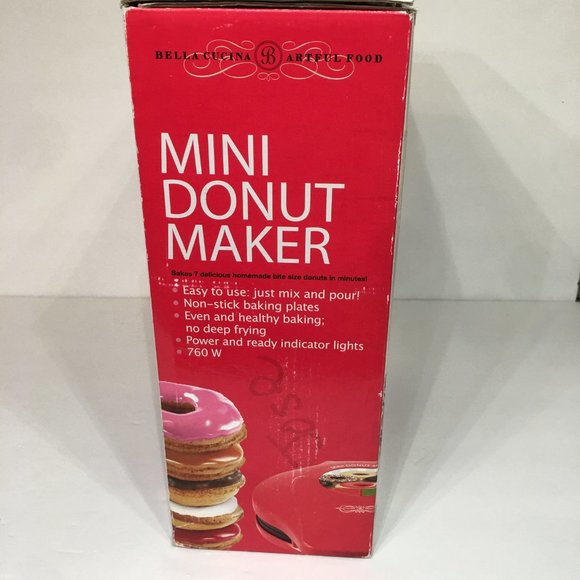 Mini Donut Maker Non Stick Red Bella Cucina Original Box Recipes NEW open box - Picture 3 of 12